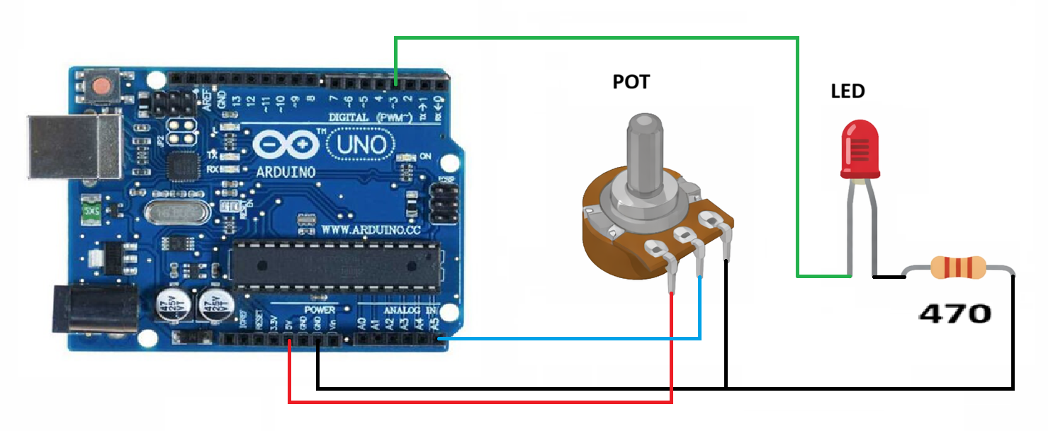  potansiyometre ile pwm led kontrolü devre şeması