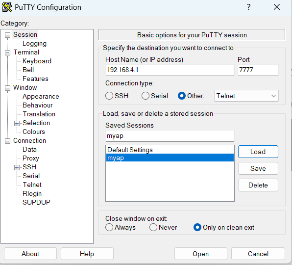Puty esp8266 wifi router telnet bağlantısı