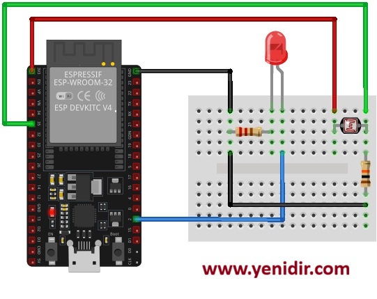 ESP32 LDR ve LED Bağlantı Şeması